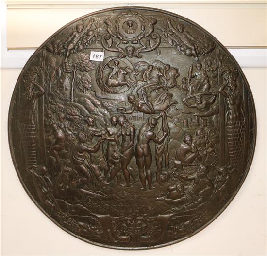 An iron shield by Broth & Brooks? diameter 60cm